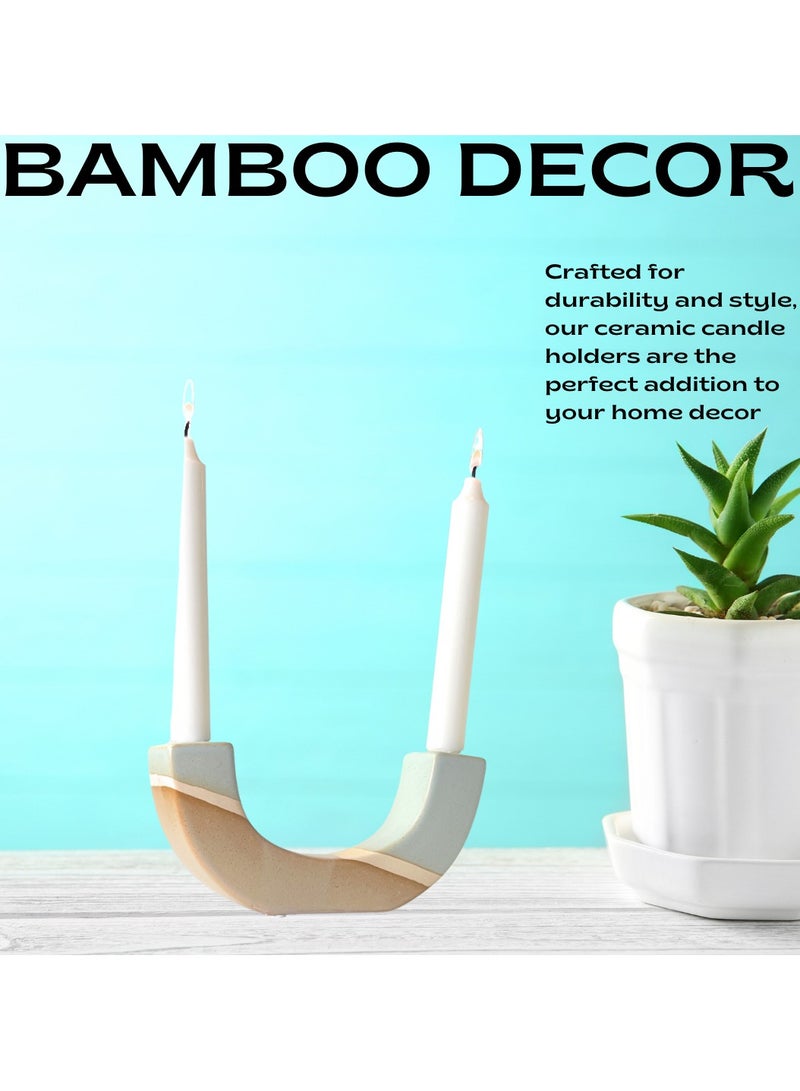 Bamboo Decor | Contemporary Ceramic Candle Holder Minimalist Design_Nordic Style Vase_ Boho Décor For Dining-Console-Accent Table (U Shape Rustic) - Image 3