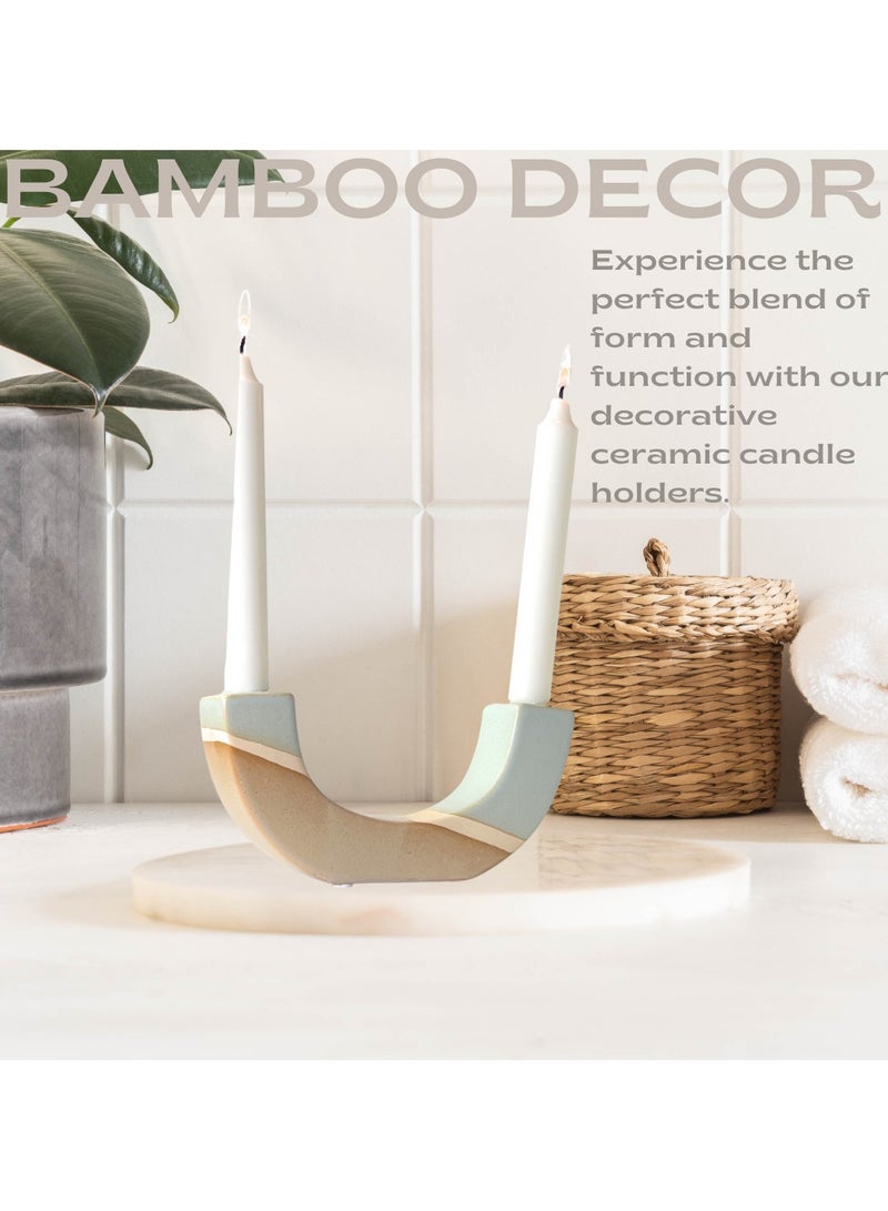Bamboo Decor | Contemporary Ceramic Candle Holder Minimalist Design_Nordic Style Vase_ Boho Décor For Dining-Console-Accent Table (U Shape Rustic) - Image 5