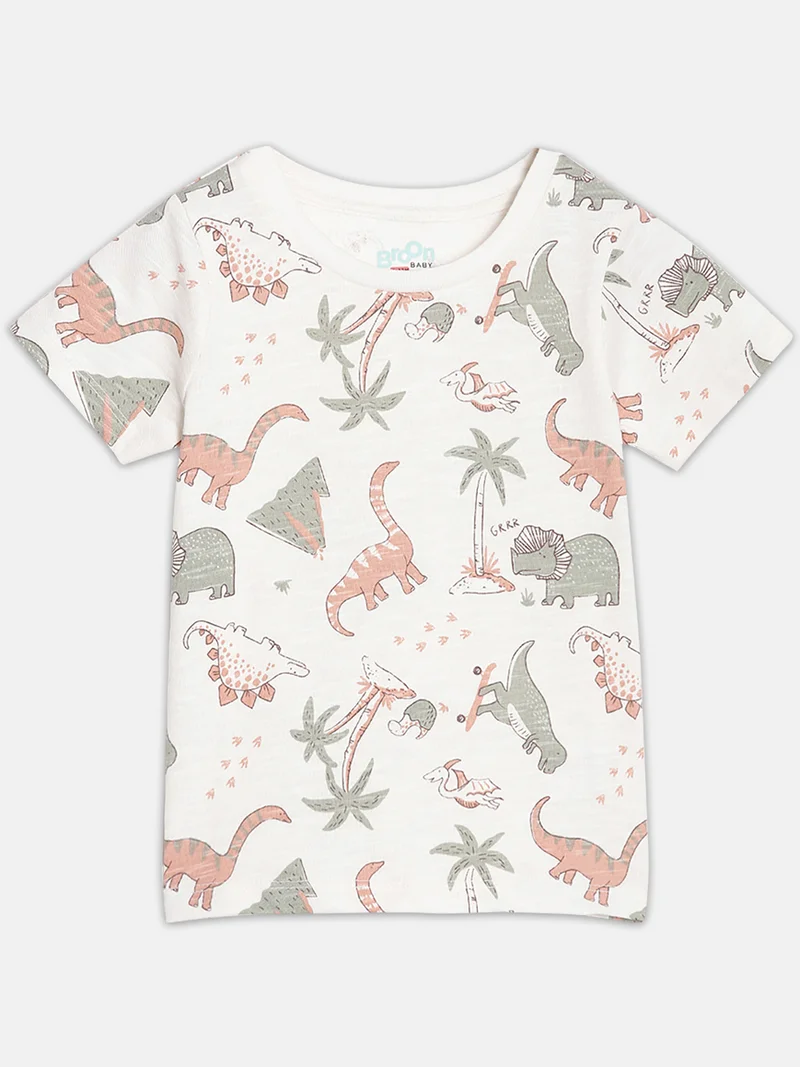 Broon Broon Infant Boys White and Grey Printed Organic Cotton T-shirt with Shorts Set