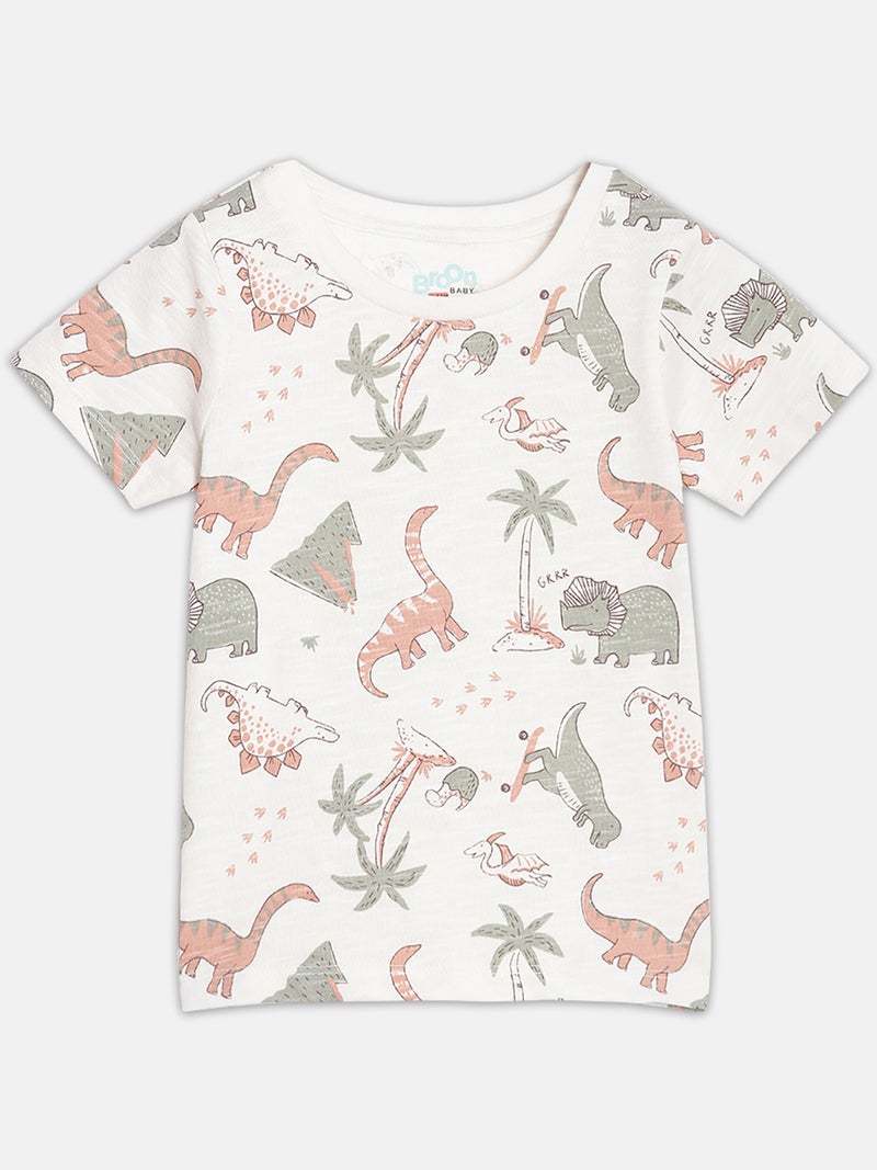 Broon Infant Boys White and Grey Printed Organic Cotton T-shirt with Shorts Set - Image 2