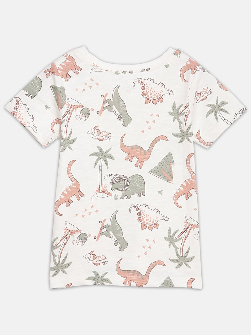 Broon Infant Boys White and Grey Printed Organic Cotton T-shirt with Shorts Set - Image 3