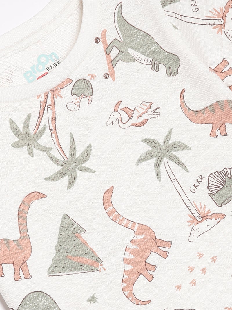 Broon Infant Boys White and Grey Printed Organic Cotton T-shirt with Shorts Set - Image 5