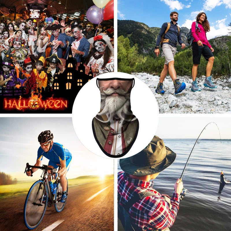 Obacle قناع وجه أوباكل باندانا مع حلقات للأذن وغطاء رقبة قناع وجه وشال لتغطية الوجه للرجال والنساء (رجال بلحى بيضاء متعددة)  - Image 5