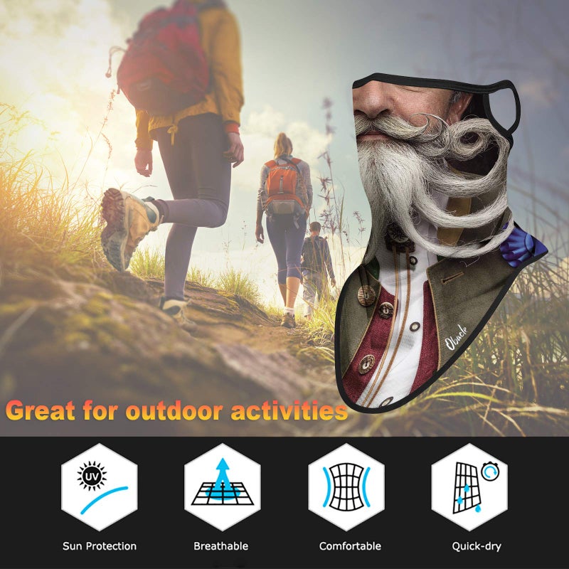 Obacle قناع وجه أوباكل باندانا مع حلقات للأذن وغطاء رقبة قناع وجه وشال لتغطية الوجه للرجال والنساء (رجال بلحى بيضاء متعددة)  - Image 4