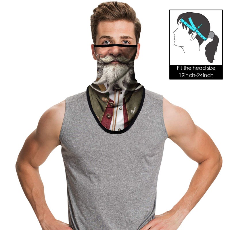 Obacle قناع وجه أوباكل باندانا مع حلقات للأذن وغطاء رقبة قناع وجه وشال لتغطية الوجه للرجال والنساء (رجال بلحى بيضاء متعددة)  - Image 2