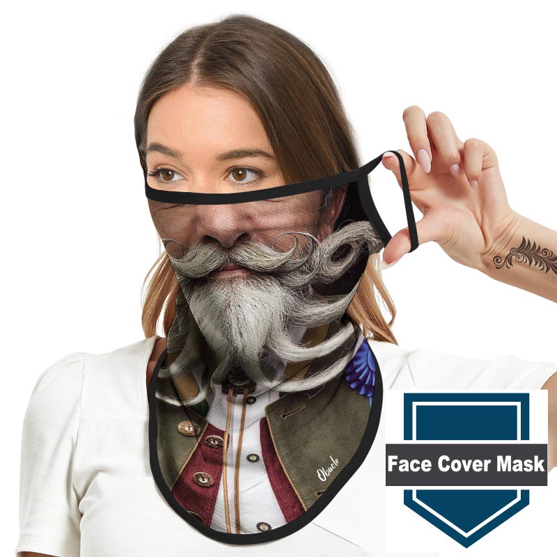 Obacle قناع وجه أوباكل باندانا مع حلقات للأذن وغطاء رقبة قناع وجه وشال لتغطية الوجه للرجال والنساء (رجال بلحى بيضاء متعددة)  - Image 3