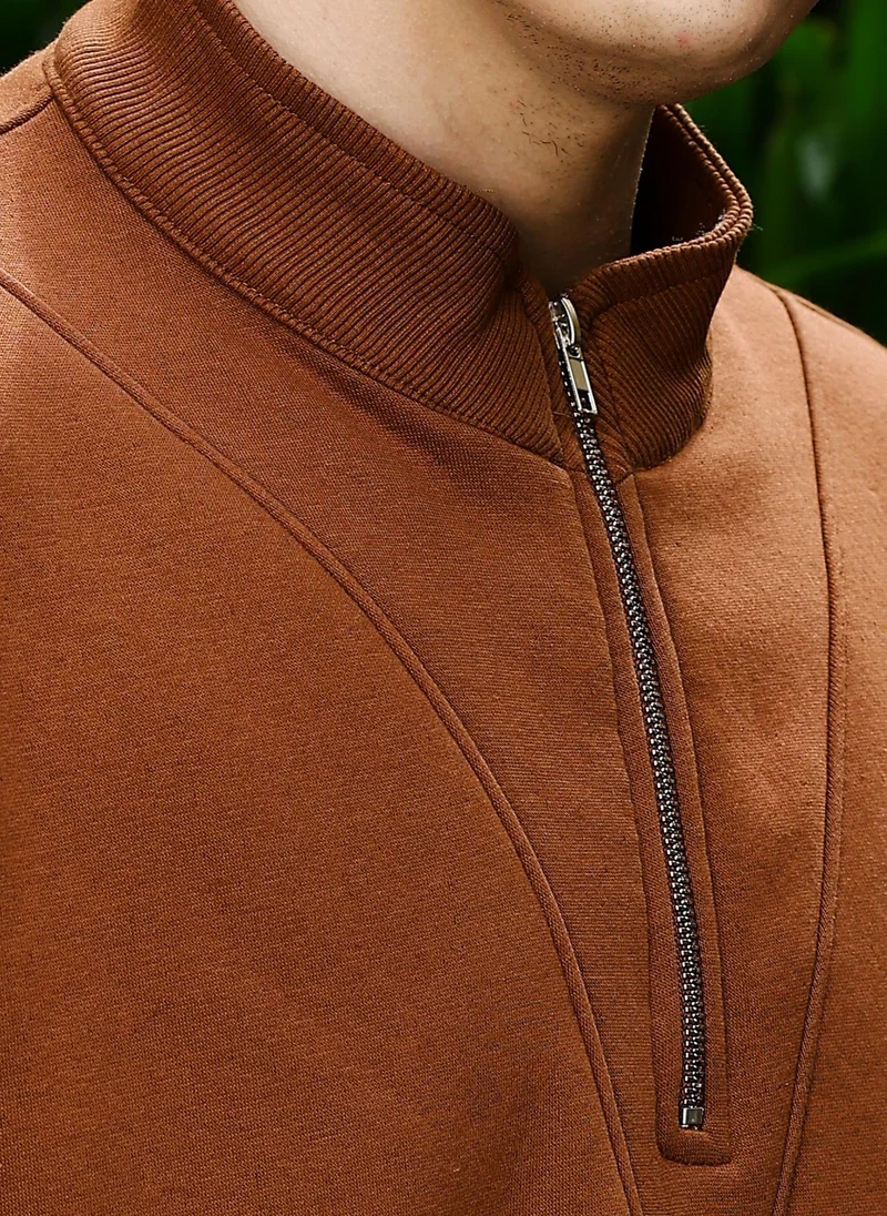 مانياك سترة صوفية رجالية بأكمام طويلة وياقة دائرية بلون بني