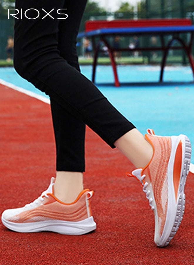 ريوكس أحذية جري للجنسين، أحذية رياضية خفيفة الوزن ومضادة للانزلاق للرجال والنساء، أحذية رياضية شبكية عادية قابلة للتنفس، أحذية مشي ناعمة ومريحة برباط، أحذية رياضية للجري والتمارين الرياضية والرحلات اليومية وصيد الأسماك، باللون البرتقالي والأبيض - Image 1