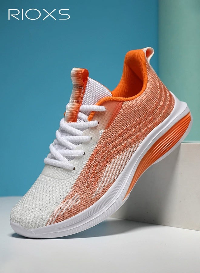ريوكس أحذية جري للجنسين، أحذية رياضية خفيفة الوزن ومضادة للانزلاق للرجال والنساء، أحذية رياضية شبكية عادية قابلة للتنفس، أحذية مشي ناعمة ومريحة برباط، أحذية رياضية للجري والتمارين الرياضية والرحلات اليومية وصيد الأسماك، باللون البرتقالي والأبيض - Image 3