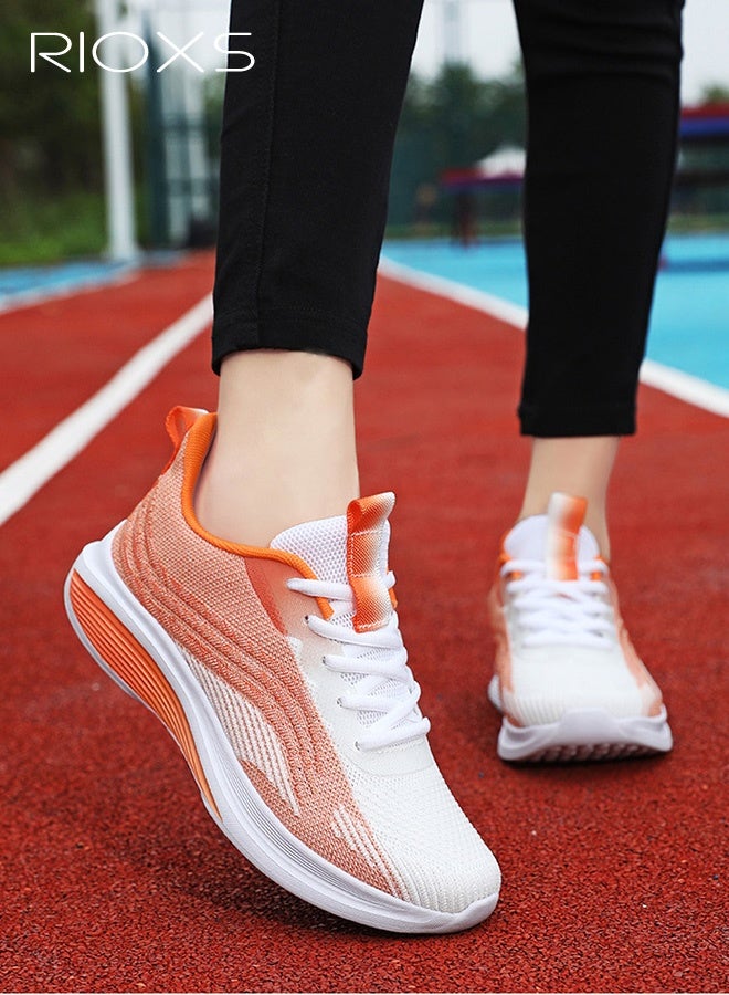 ريوكس أحذية جري للجنسين، أحذية رياضية خفيفة الوزن ومضادة للانزلاق للرجال والنساء، أحذية رياضية شبكية عادية قابلة للتنفس، أحذية مشي ناعمة ومريحة برباط، أحذية رياضية للجري والتمارين الرياضية والرحلات اليومية وصيد الأسماك، باللون البرتقالي والأبيض - Image 2