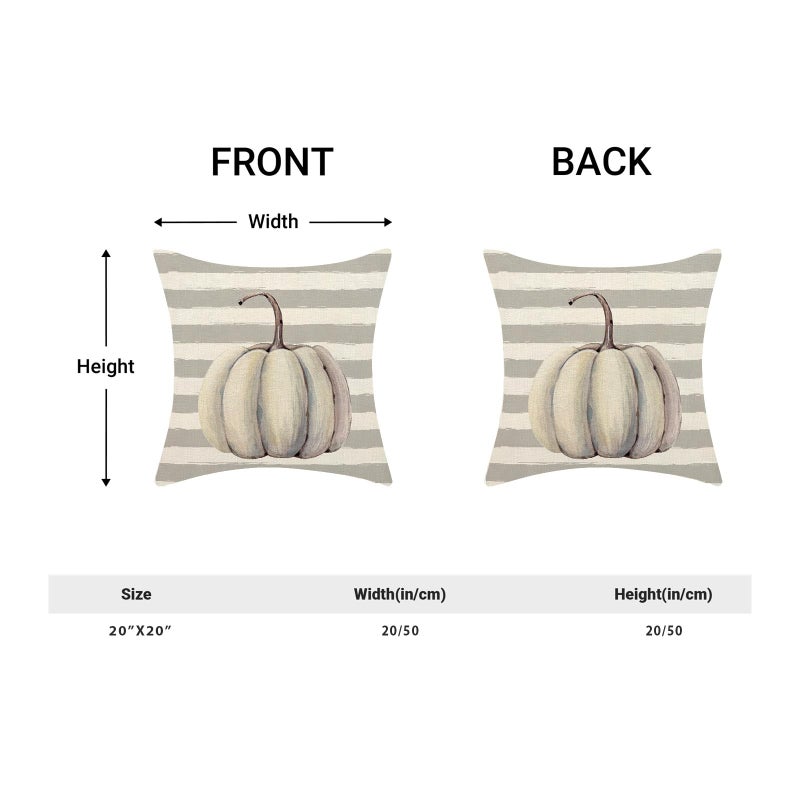 AEIOAE Fall Pillow Covers 20x20 Inch Set of 2 Grey Pumpkin Throw Pillows Case Gray Stripes Autumn Outdoor Decorative Square Linen Farmhouse Harvest Decor Cushion Covers for Home Sofa Bed Couch - Image 5