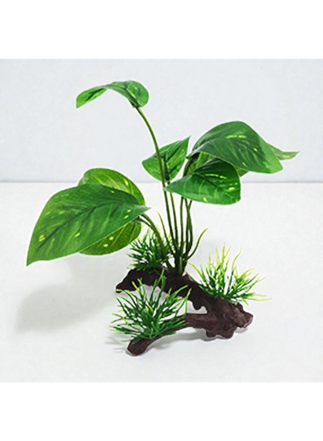 زينة لحوض السمك: نباتات مائية بلاستيكية اصطناعية وأوراق خضراء - Image 1