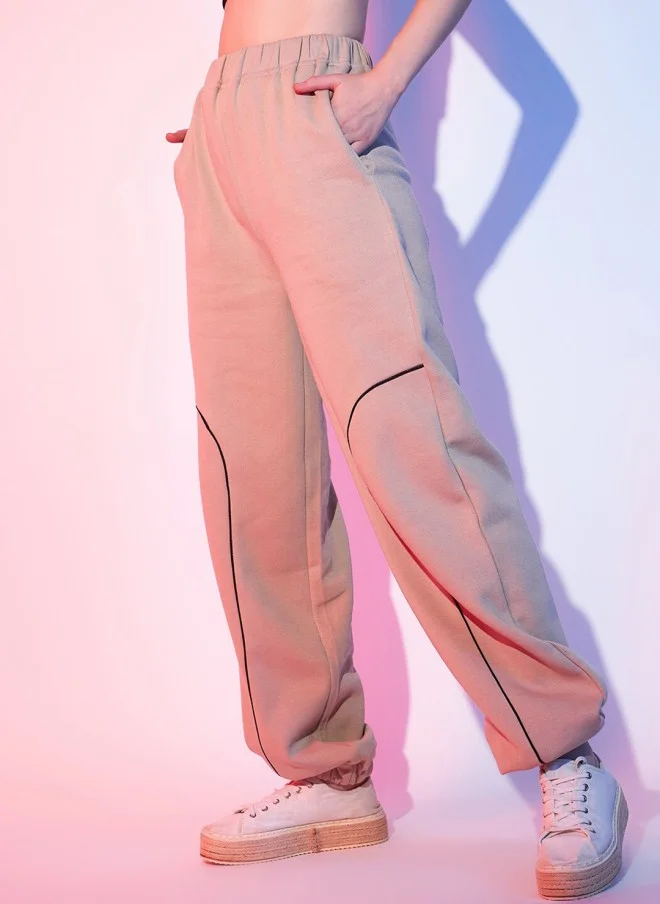 STREET 9 بنطلون رياضي نسائي فضفاض بيج