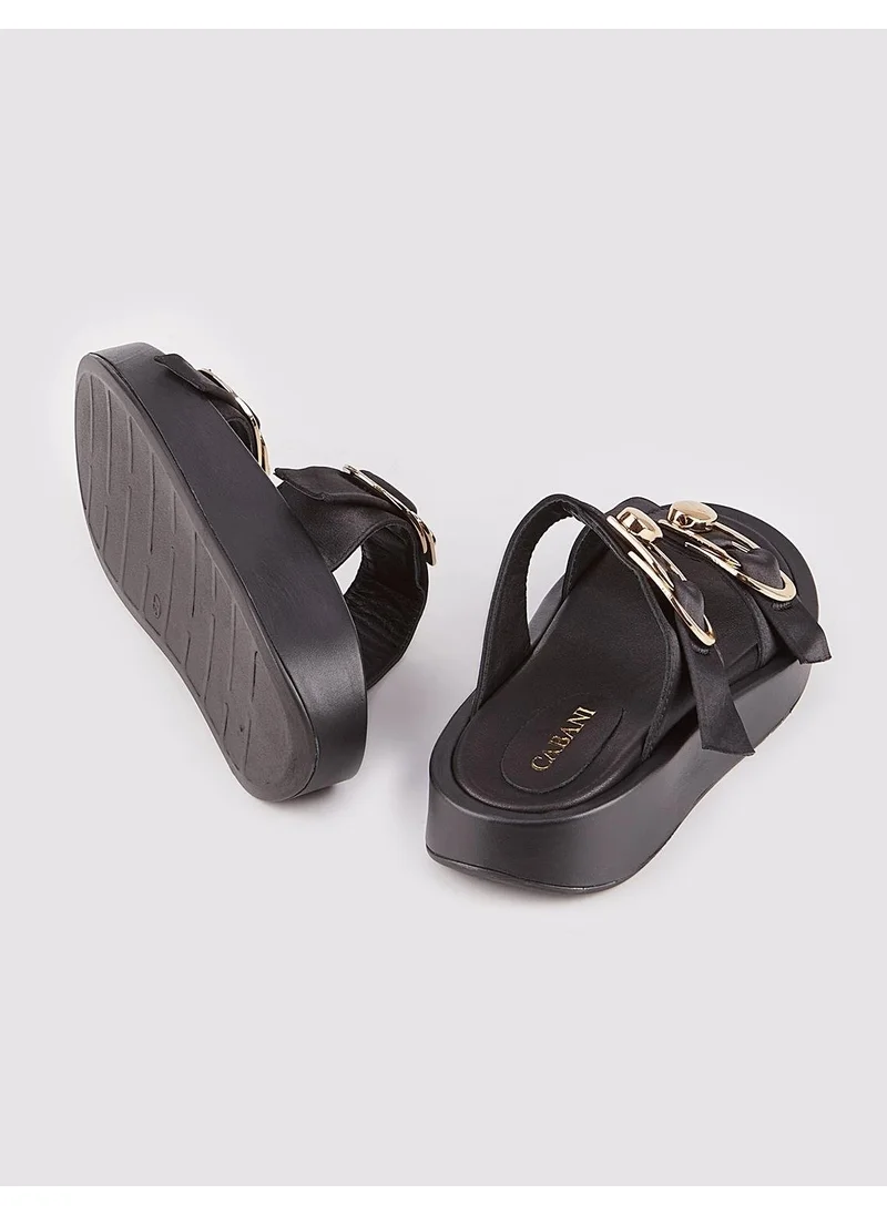 كاباني Black Buckle Women's Flat Slippers