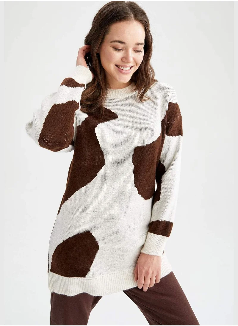 DeFacto Regular Fit Long Sleeve Cow Print Tunic