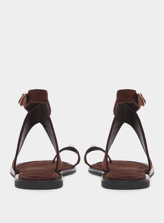 Styli Coffee Brown Ankle Strap Flat Sandals - Image 4