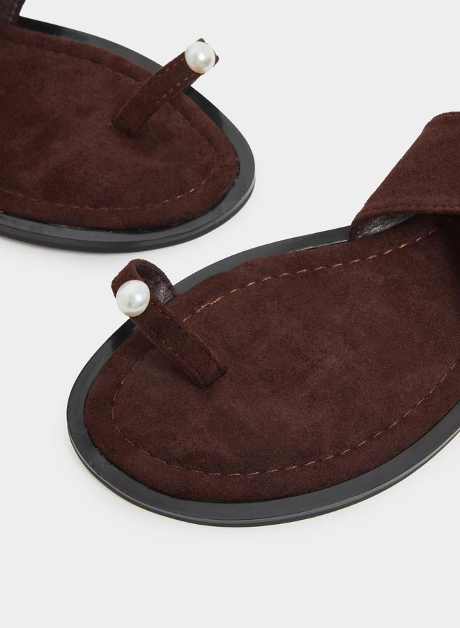 Styli Coffee Brown Ankle Strap Flat Sandals - Image 3