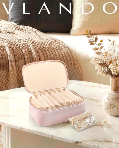 VLANDO Jewelry Travel CaseGifts for WomenTravel Jewelry Organizer with Clear Velvet Jewelry Bags 8Pcs Zipper Pouch for Women Girl GiftPink - Image 3