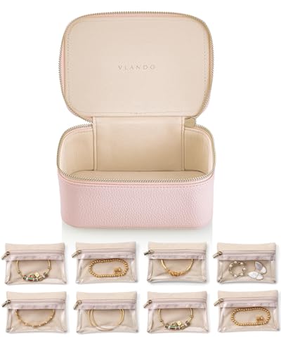 VLANDO Jewelry Travel CaseGifts for WomenTravel Jewelry Organizer with Clear Velvet Jewelry Bags 8Pcs Zipper Pouch for Women Girl GiftPink - Image 1