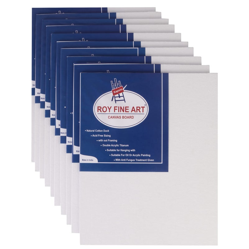 Worison Roy Fine Art Cotton Canvas Board Medium Grain 8 X 10 Inch with 4MM Board Backing - Pack of 10 - White - Image 1