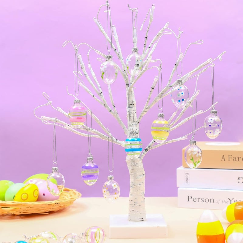 Marsui 18 قطعة زينة بيض زجاجي لعيد الفصح زينة معلقة من الزجاج الملون بيض مطلي يدويًا بألوان باهتة لتزيين شجرة الربيع مع خيط لتزيين المنزل الحفلات بأسلوب مطلي يدوي - Image 5