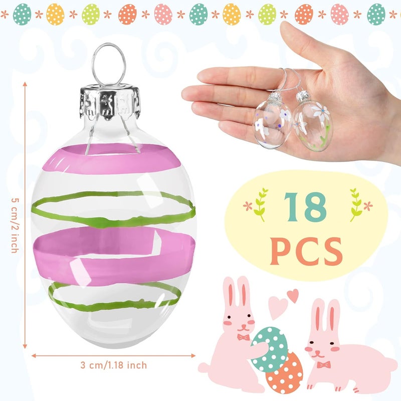 Marsui 18 قطعة زينة بيض زجاجي لعيد الفصح زينة معلقة من الزجاج الملون بيض مطلي يدويًا بألوان باهتة لتزيين شجرة الربيع مع خيط لتزيين المنزل الحفلات بأسلوب مطلي يدوي - Image 2