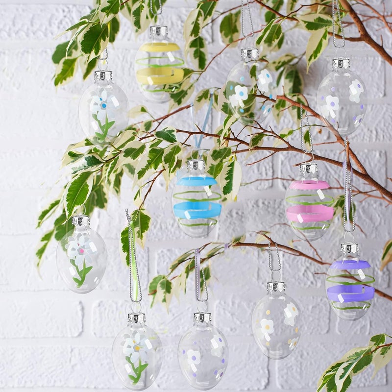 Marsui 18 قطعة زينة بيض زجاجي لعيد الفصح زينة معلقة من الزجاج الملون بيض مطلي يدويًا بألوان باهتة لتزيين شجرة الربيع مع خيط لتزيين المنزل الحفلات بأسلوب مطلي يدوي - Image 3
