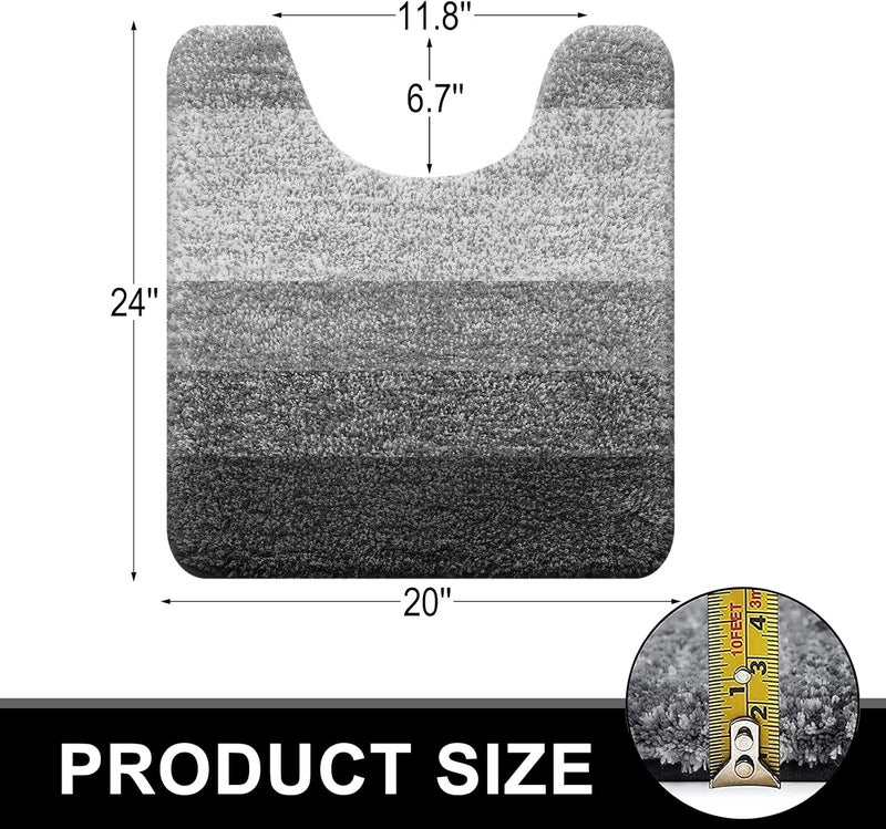 OLANLY Luxury Toilet Rugs U-Shaped 24x20, Extra Soft and Absorbent Microfiber Bathroom Rugs, Non-Slip Plush Shaggy Bath Mat, Machine Wash Dry, Contour Bathroom Mats for Toilet Base, Grey - Image 2