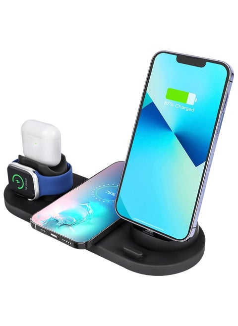6 in1 Multi-Function Wireless Charger Station，A charging stand to help you solve the messy charging lines on the table，for office,home,meeting room