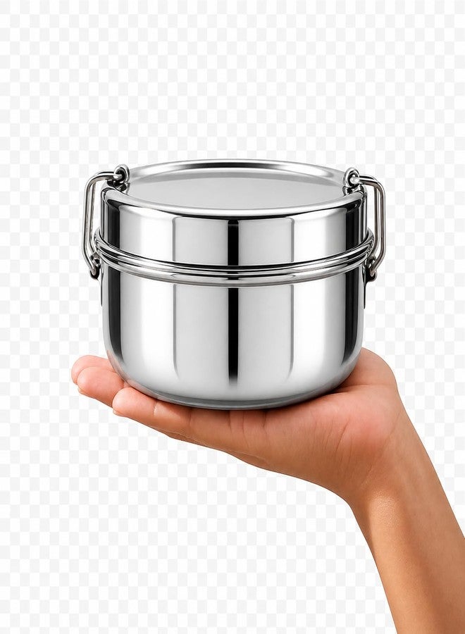 Vooli Leak Proof Design Round Stainless Steel Lunch Box Durable Rust Resistant Airtight Tiffin for Daily Use School Office 10CM Pack Of1 Set - Image 3