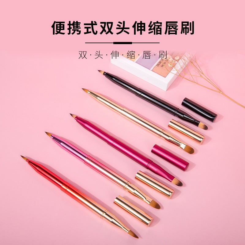 One-Piece Double-Headed Portable Lip Brush Lipstick Brush Blooming Brush Concealer Brush Metal Retractable Makeup Brush - Image 2
