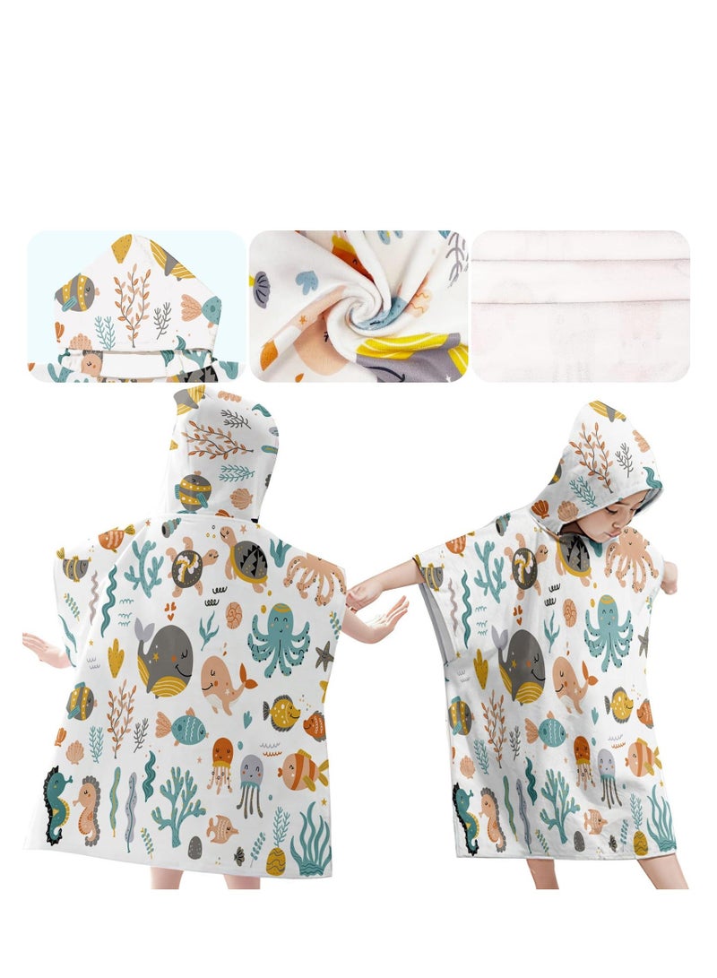 Kids Hooded Towel for Boys and Girls Soft and Absorbent Beach Towel with Underwater World Tattoo Stickers 75*65cm Soft Cotton Terry Hooded Towel Microfiber Absorbent Soft Bath Towel Whale - Image 5