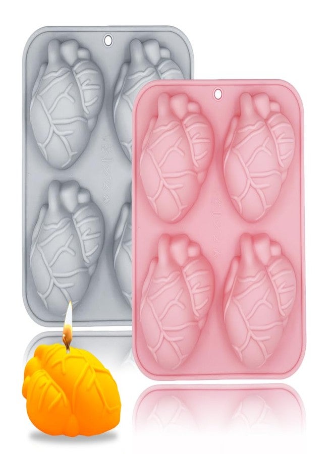 BENEKIY 3D Human Heart Silicone Molds, 2 Pack Realistic Halloween Organ Shapes Silicone Muffin Molds for Chocolate Pudding Dessert Jelly Handmade Soap Candle for Halloween Party Props - Image 1