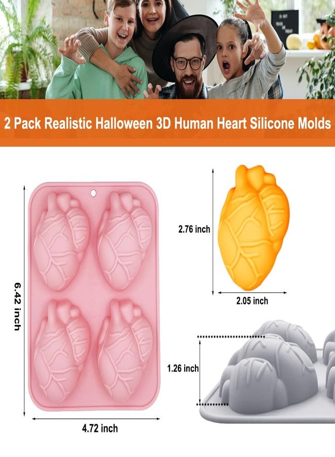 BENEKIY 3D Human Heart Silicone Molds, 2 Pack Realistic Halloween Organ Shapes Silicone Muffin Molds for Chocolate Pudding Dessert Jelly Handmade Soap Candle for Halloween Party Props - Image 2