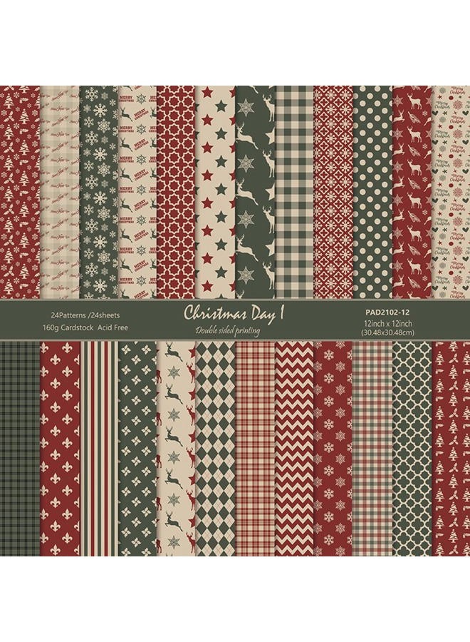 MIATTCLD Scrapbook Paper Winter Patterned Paper for Scrapbooking, 24 Sheets Double Sided Colorful Holiday Decorative Craft Papers for Junk Journals Greeting Cards Decoration (A, 12x12 IN) - Image 1