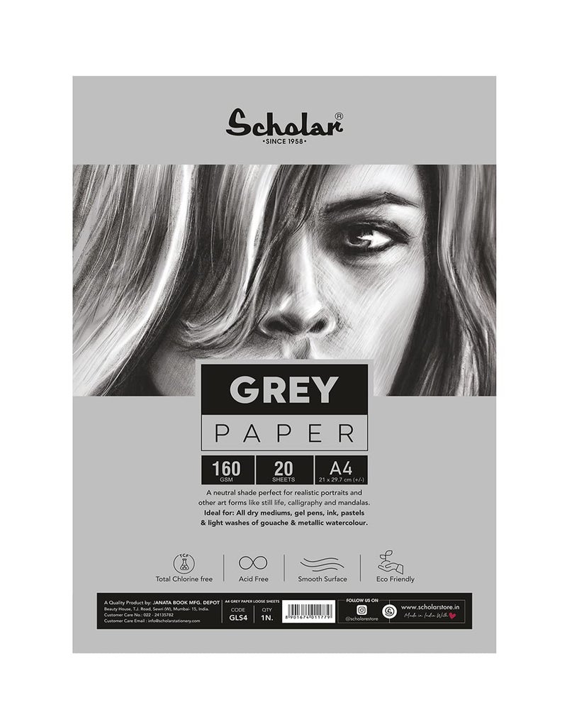 Scholar Grey Paper Loose Sheets 170 GSM Grey Toned Paper Set of 2 A4 - Image 1