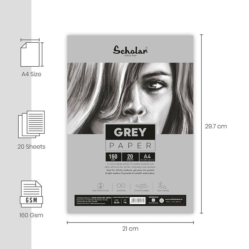Scholar Grey Paper Loose Sheets 170 GSM Grey Toned Paper Set of 2 A4 - Image 2
