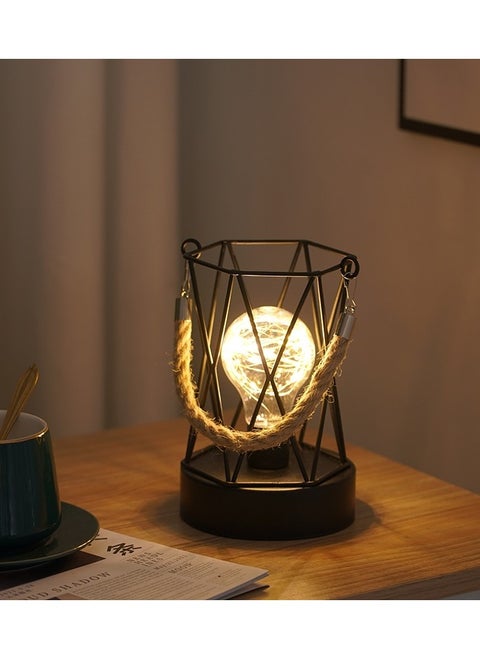 Table Lamp Metal Cage Battery Operated LED Lantern Light with Cordless Lamp Outdoor Table Lamps for Patio Bedroom Living Room Indoors Decorative Light Black