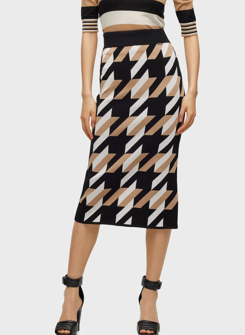 BOSS High Waist Printed Skirt