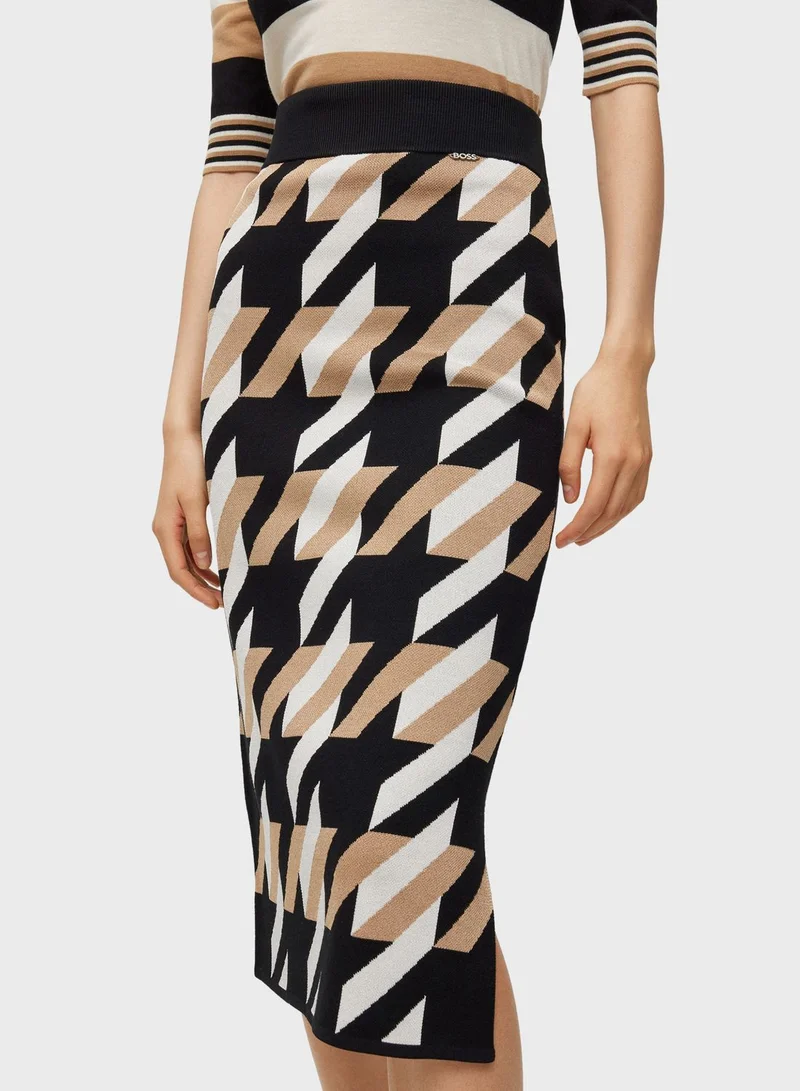 BOSS High Waist Printed Skirt