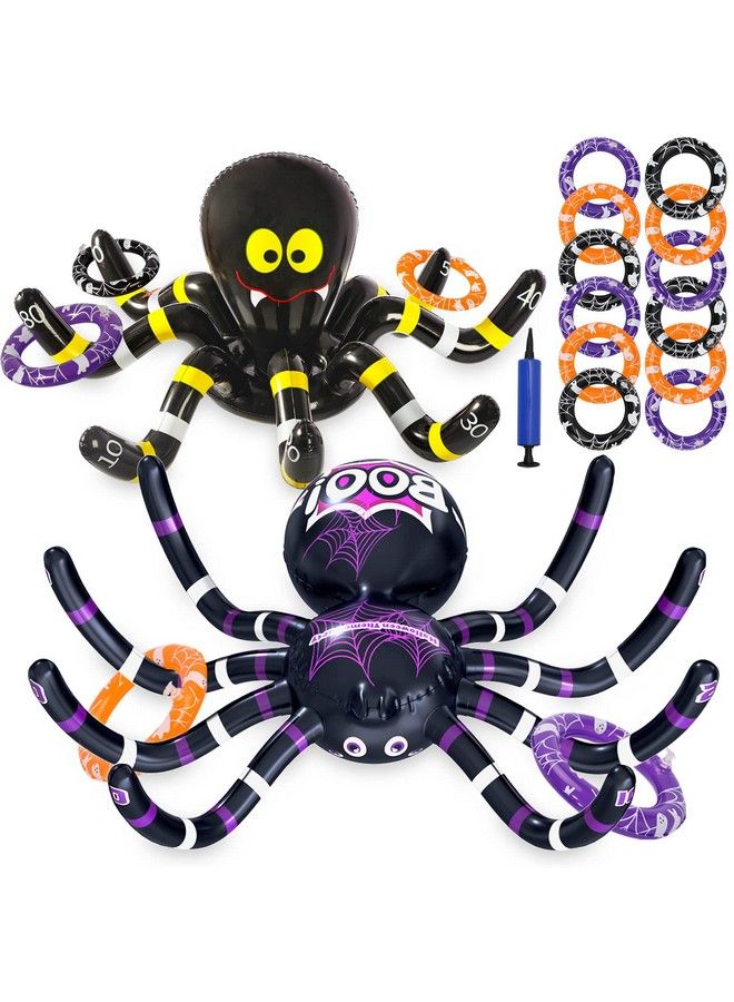 Max Fun طقم لعبة رمي الحلقات مع العناكب القابلة للنفخ لعيد الهالوين 2 عبوة للأطفال لوازم حفلات الكرنفال والمدرسة وزينة العيد وألعاب جديدة للداخل والخارج المخيفة والمرعبة - Image 1