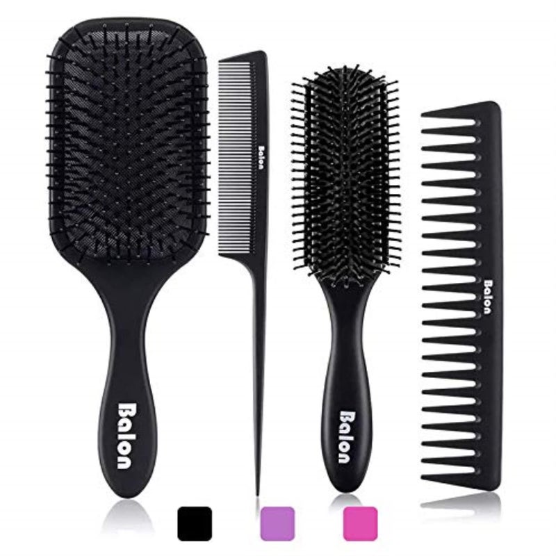 Balon Hair Brush for Women and Men 4Pcs Paddle Brush Detangling Brush Hair Comb Set for Long Thick Thin Curly Hair Hairbrush Great On Wet or Dry No More Tangle