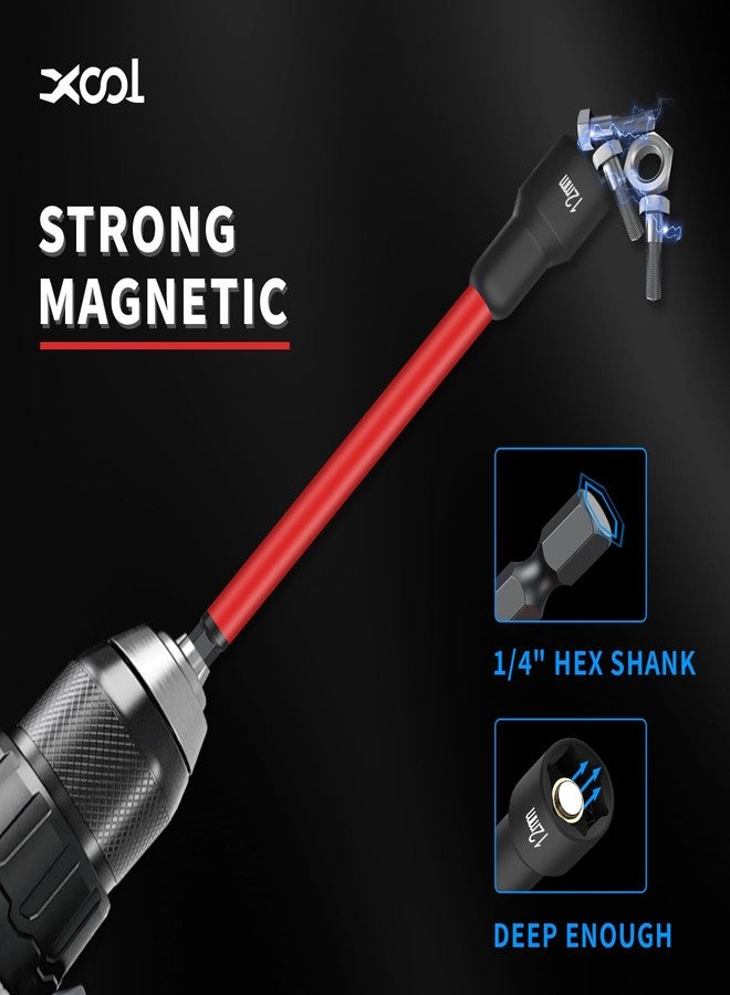 XOOL 16 PCS Long Magnetic Nut Driver Set, 6" Metric & SAE Nut Driver Bit Set for 1/4" Quick-Change Hex Shank, Impact Drill, with Mini Ratchet Wrench & Storage Bag - Image 4