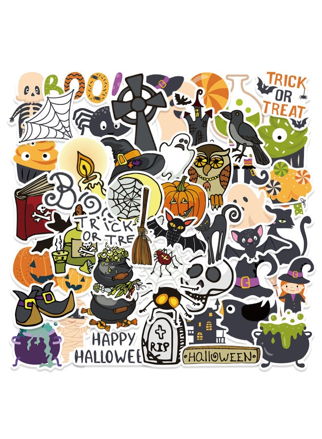 50 Pieces Can Be Combined Halloween Theme Funny Stickers Decorative Water Bottle Trolley Case Pumpkin Strange Waterproof Graffiti Stickers