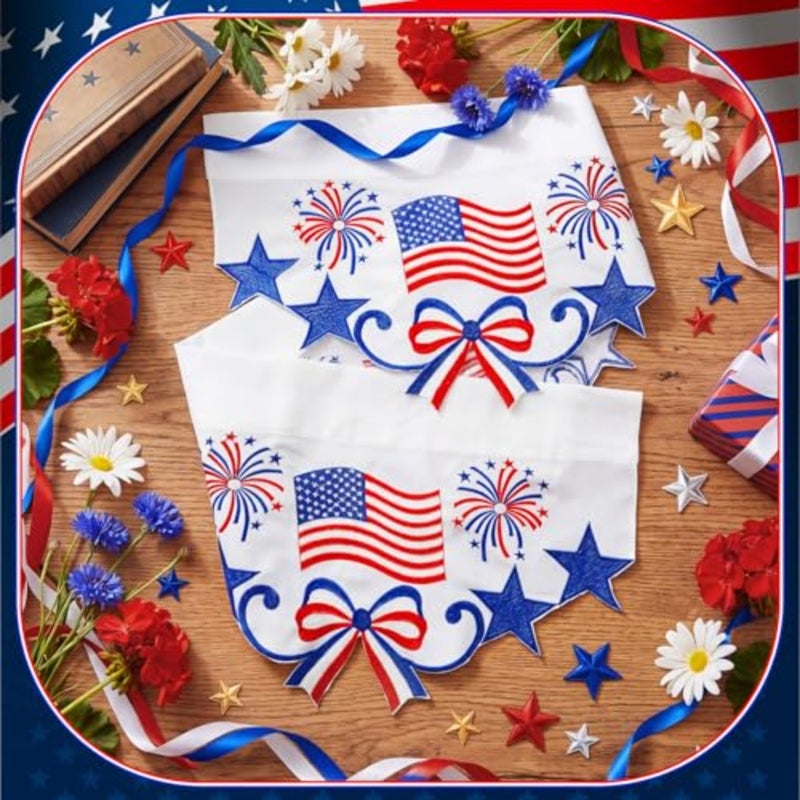 Embroidered Patriotic Kitchen Curtain Valance 58 x 14 Inch Red White Blue 250th Anniversary Star American Flag Window Treatment Valance for Memorial Independence Day Decor - Image 4