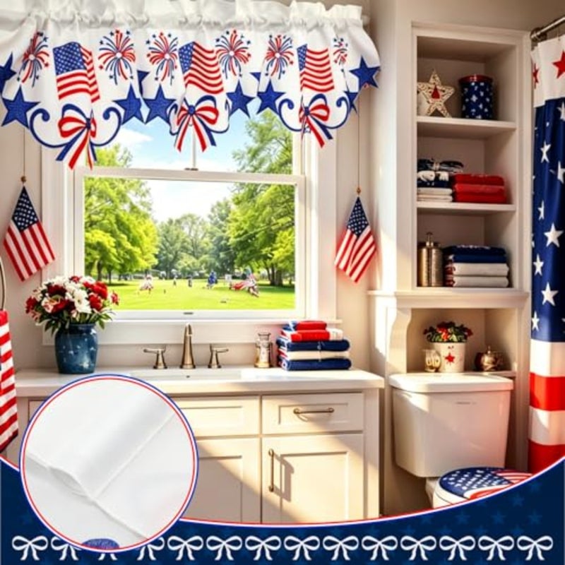 Embroidered Patriotic Kitchen Curtain Valance 58 x 14 Inch Red White Blue 250th Anniversary Star American Flag Window Treatment Valance for Memorial Independence Day Decor - Image 3