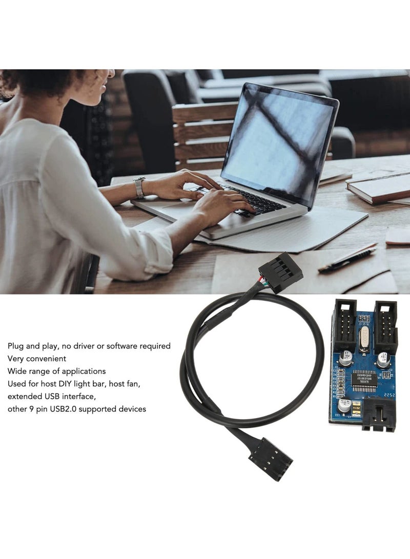 Green Tiger 9pin USB Header Splitter, Increase Efficiency 1 To 2 Motherboard 9pin USB Header Splitter Stable Power Supply for PC - Image 2