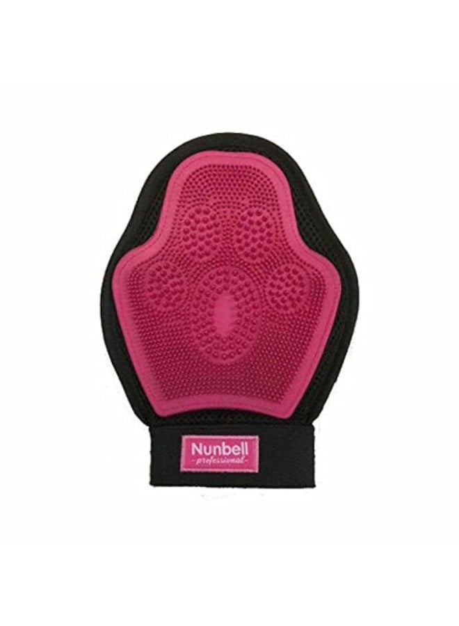 Nunbell Pet Grooming Glove, Pink and Black, Silicone Massage Brush for Pet Bathing.