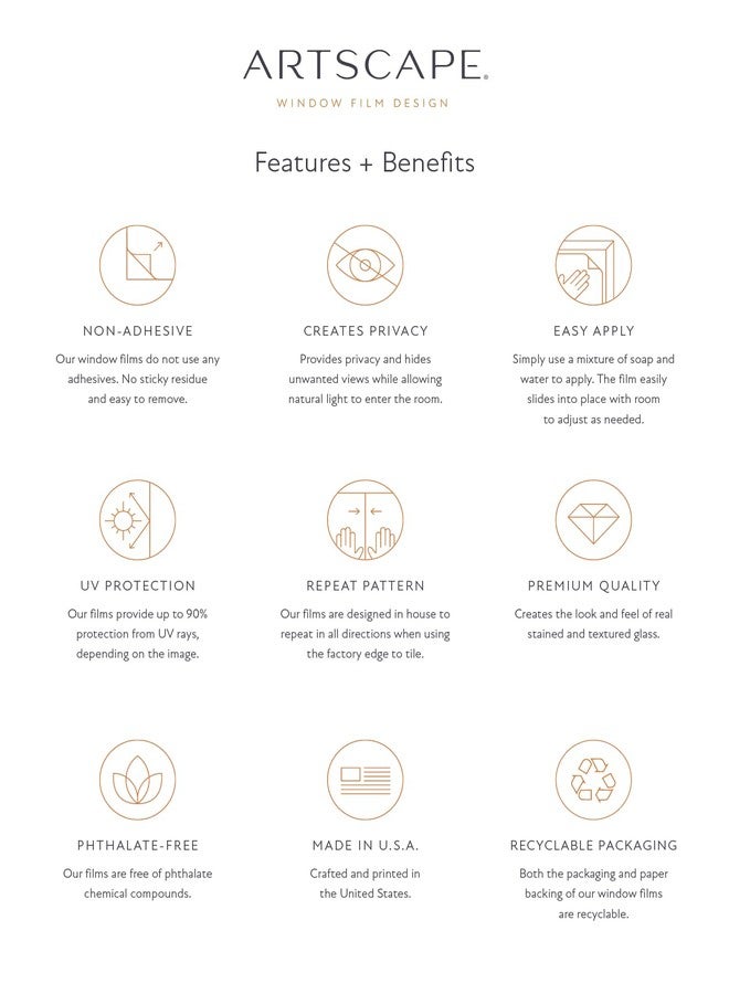 آرت سكيب آرتسكيب بورتو | غشاء نافذة زخرفي للخصوصية بنمط زجاجي مزخرف | غير لاصق ويوفر حماية من الأشعة فوق البنفسجية | سهل التركيب والإزالة | 24 × 36 بوصة | صنع في الولايات المتحدة الأمريكية - Image 4