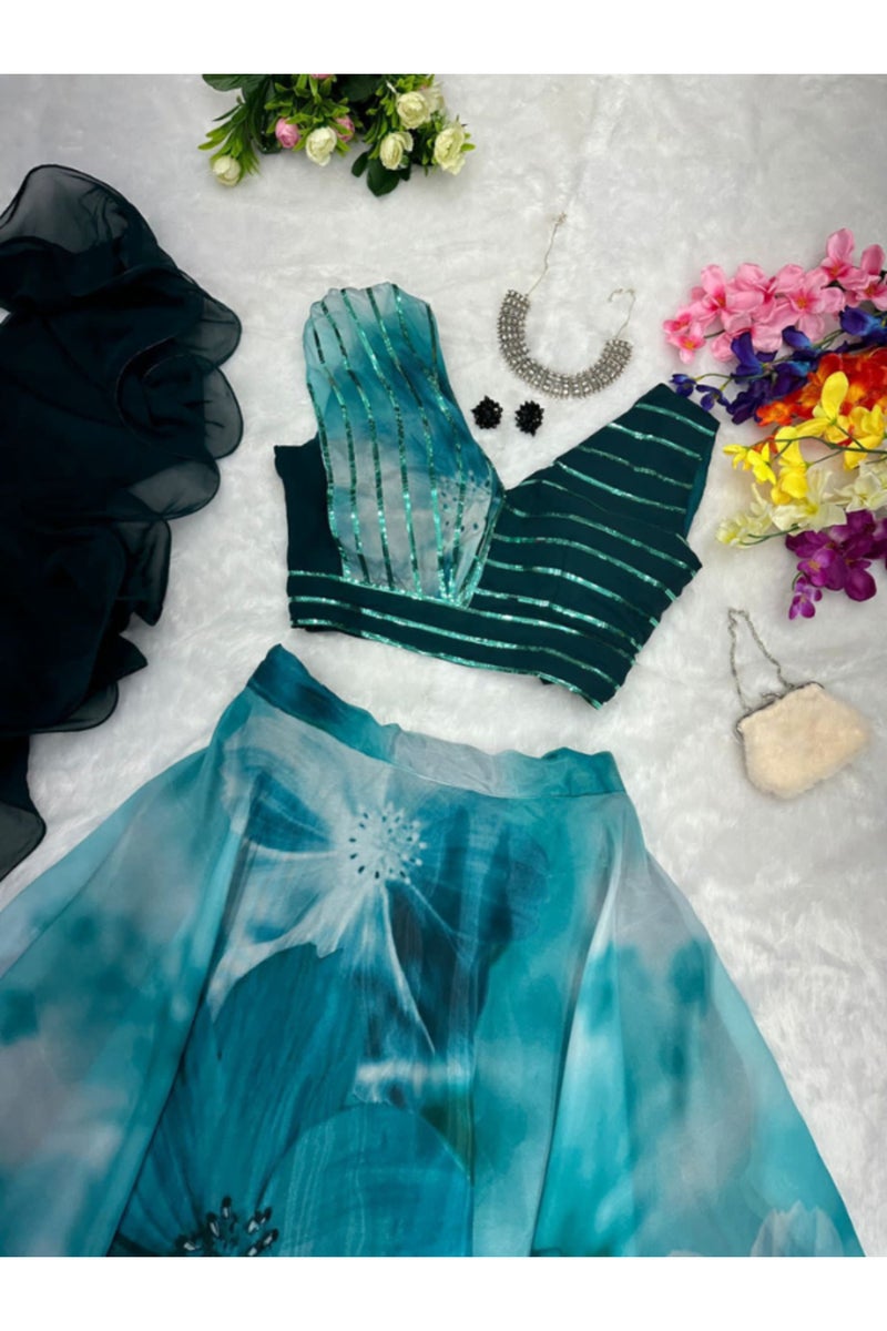 Jimmy Organza Silk Lehenge Choli Dupatta - HRT5136 - L - Image 1